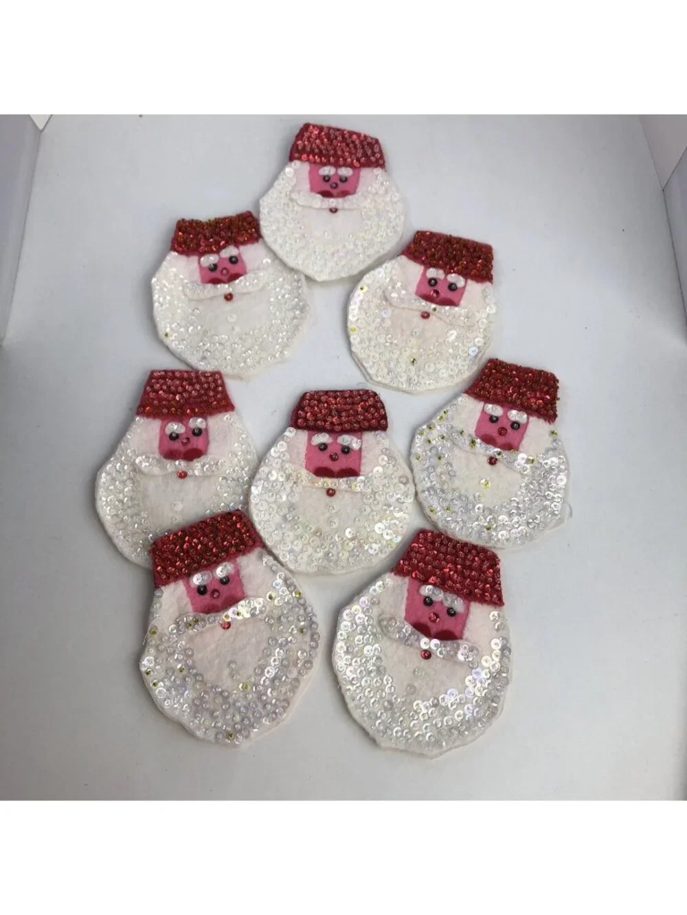 Set of 8 Vintage Christmas Santa Napkin Holders Rings Felt & Sequins